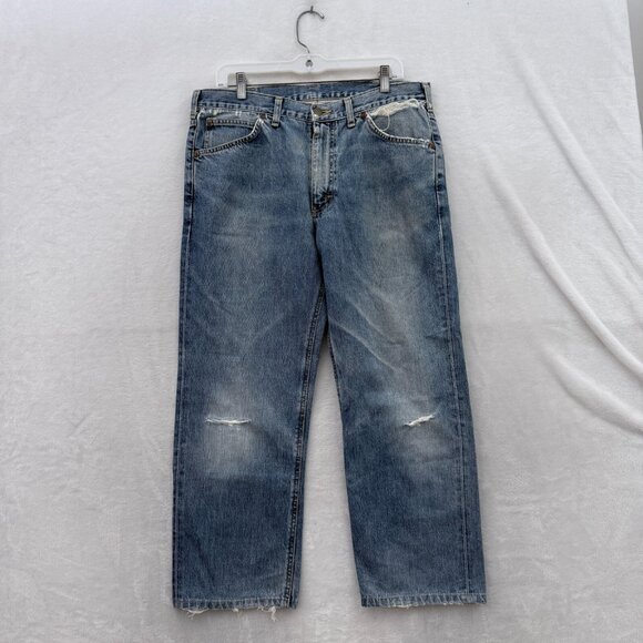 Lee Riders Jeans Men 34x25 Blue Gripper Zipper Straight Leg Reproduction